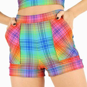 BLACKMILK TARTAN RAINBOW CUFFED SHORTS - LIMITED